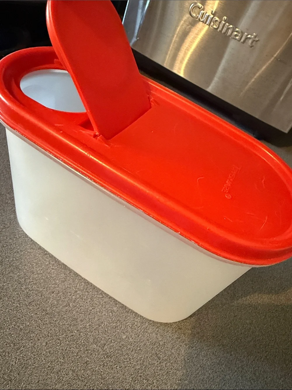 Tupperware Red Lid White Food Storage Container with Flip Spout vintage
